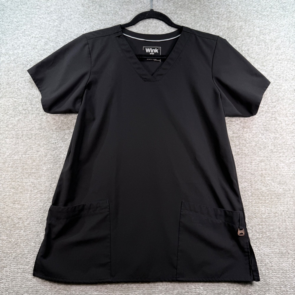 Wink W123 Scrub Top V-Neck Polyester Small Black Medical Uniform